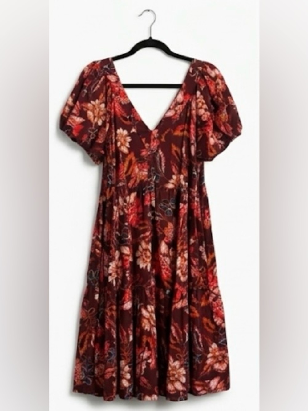 Women's Burgundy Floral V-Neck Dress